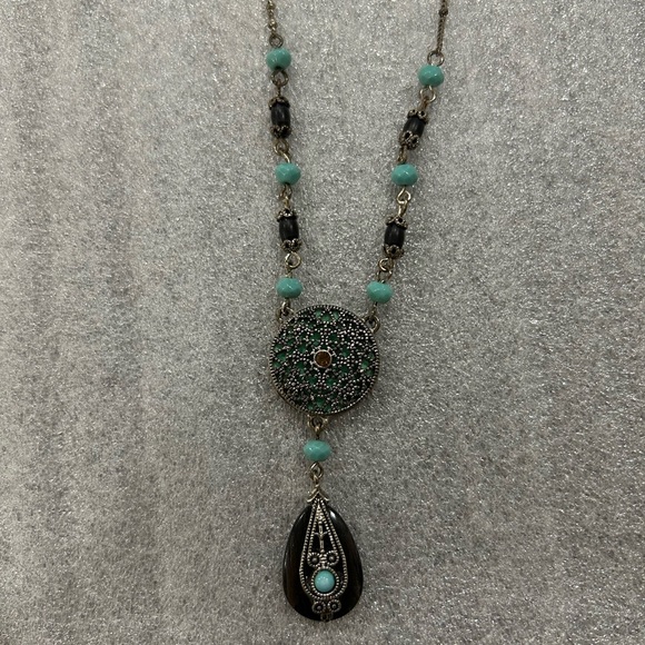 Vintage Avon Pendant Necklace with Turquoise and Black Accents - Picture 2 of 5